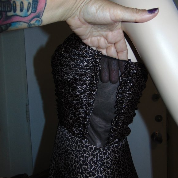 Jill Stuart Women's Black & Pink Hearts Spaghetti Strap Mesh Sheath Dress Sz S - Picture 6 of 9